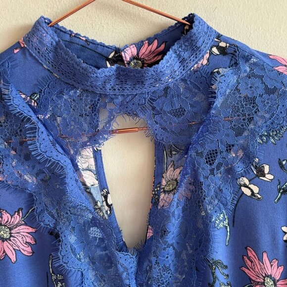 Lulus Women Long Lace Sleeve Floral Print Lace Detailed At the Top Mini Dress Bl - Picture 11 of 13